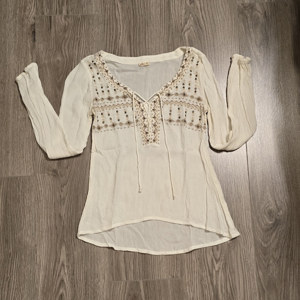 Hollister Cream Blouse with Embroidery